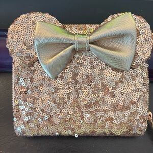 Disney Parks Loungefly wallet, rose gold sequins.  Mickey Mouse ears.   Like new